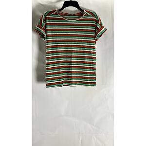 M&S COLLECTION Women's Red/White/Green Striped Crewneck Short Sleeve Top SZ 2